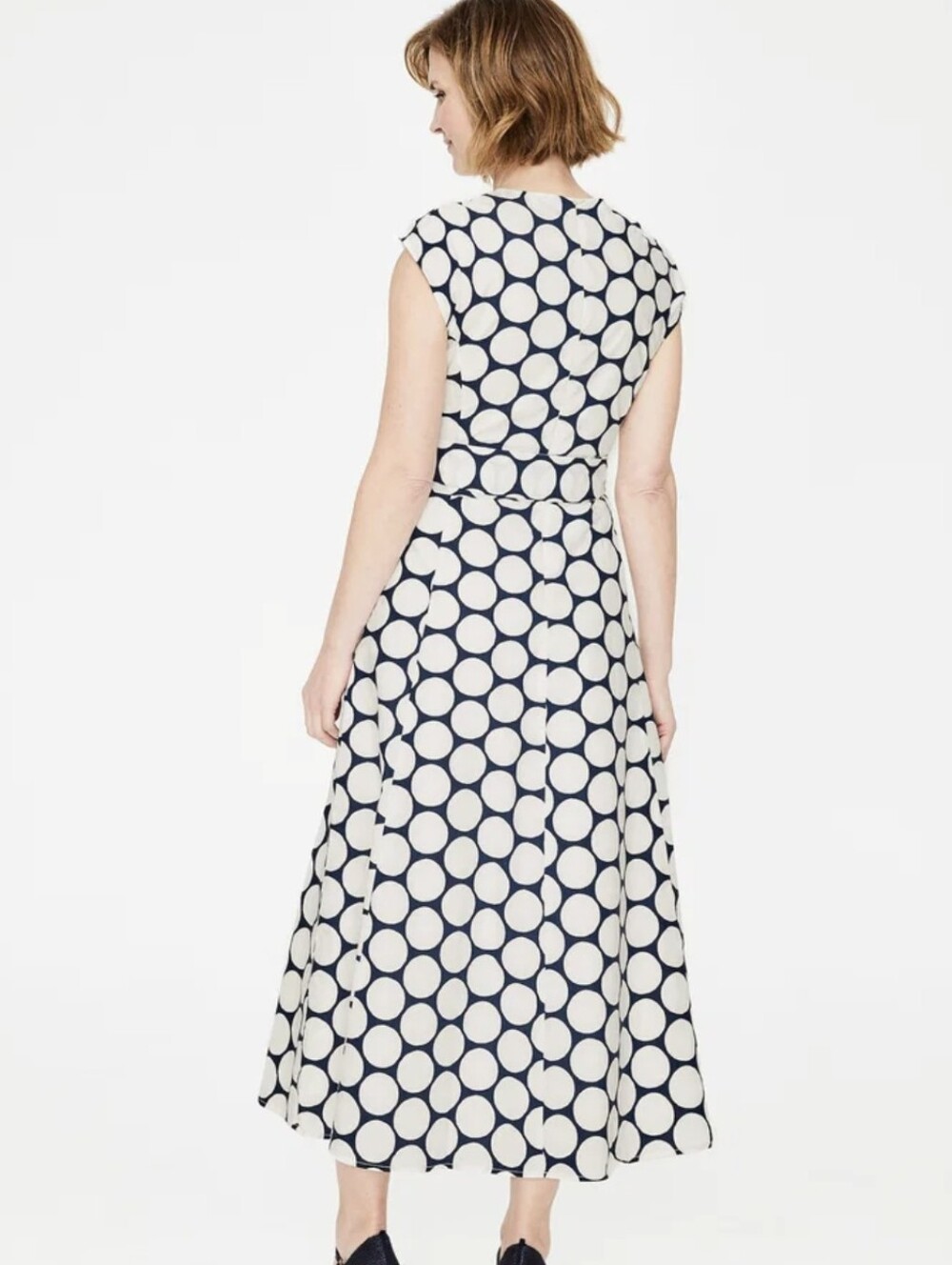 Boden Tori Cotton Midi Dress White/Navy Sz 2 Petite - Picture 11 of 12